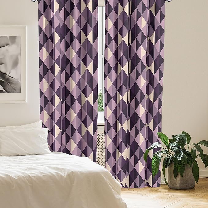 Ambesonne Geometric Window Curtains, Abstract Triangles with Dark and Pale Color Shades, Lightweight Decor 2-Panel Set with Rod Pocket, Pair of - 28" x 84", Dark Purple