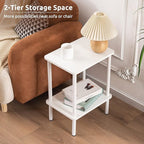 Apicizon 2 Tier End Table Set of 2, Small Side Table with Solid Wood Legs, Boho Bedside Table with Storage Shelf, Nightstand for Small Spaces, Bedroom, Living Room, Entryway, Easy Assembly, White