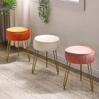IBUYKE Velvet Round Footrest Stool Ottoman, Makeup Vanity Stool Side Table, Velvet Dressing Table Seat, Pouf Couch Stool, Golden Steel Legs, Creamy-White LG-30M