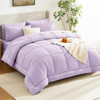 CozyLux Full Size Comforter Sets Lavender, 7 Pieces Bed in a Bag, Light Purple Comforter Full Size, All Season Bedding Sets with Stitch Quilted Comforter, Flat Sheet, Fitted Sheet, Pillowcases