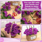 72 Pcs Artificial Roses Purple Fake Silk Roses Realistic Roses Faux Flower Indoor Wedding Home Decor, Birthday Decorations