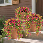 6 Pcs Artificial Hanging Mums Flowers Outdoor, Fake Hanging Flowers Silk Outside Plants for Outdoor Planter Patio Front Door Window Garden Decoration (6, Red, Purple, Rose Red, Yellow)