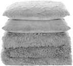 Queen Luxury Faux Fur Comforter Set - Soft & Breathable 7-Piece Bedding Collection - 1 Comforter, 1 Fitted Sheet, 1 Flat, 2 Pillowcases, 2 Pillow Shams - Deep Pocket - Premium Quality, Silver
