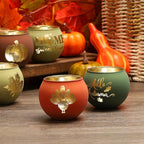 Set of 8 Fall Votive Candle Holder,Glass Tealight Holders with 6 Engraving Patterns,Thanksgiving Candlestick Holder for Home Wedding Table Centerpieces Decoration