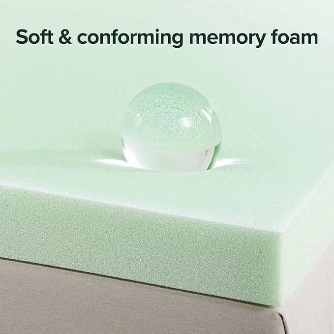 ZINUS 3 Inch Green Tea Memory Foam Mattress Topper, Smaller, More Convenient WonderBox Packaging, Pressure-Relieving Layers, CertiPUR-US Certified, Short Queen