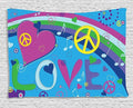 Ambesonne Groovy Tapestry, Love Peace and Hearts Music Notes Keys Typography Seventies Movement Print, Wide Wall Hanging for Bedroom Living Room Dorm, 80" X 60", Aqua Blue