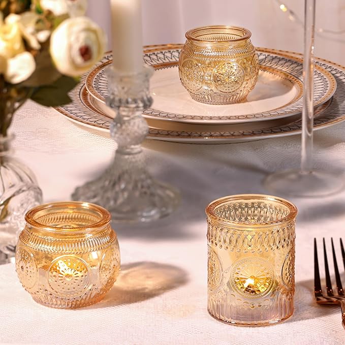 48Pcs Gold Votive Candle Holders - Glass Candle Holder Bulk for Table Centerpiece, Tea Lights Candle Holders for Home, Christmas Party & Wedding Shower