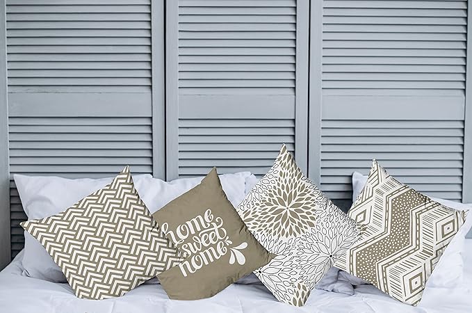 Ambesonne Geometric Throw Pillow Cushion Case Pack of 4, Home Phrase Minimal Zigzag Squama Dahlia Flowers Chevron Tribal, Modern Accent Double-Sided Digital Printing, 18", Cocoa White Charcoal Grey