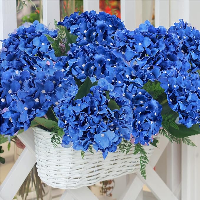 Auihiay 64PCS Royal Blue Hydrangea Artificial Flowers, Silk Hydrangea Heads with Stems, Fake Flowers for DIY Wedding Centerpiece, Home, Party, Baby Shower, Garden Decoration