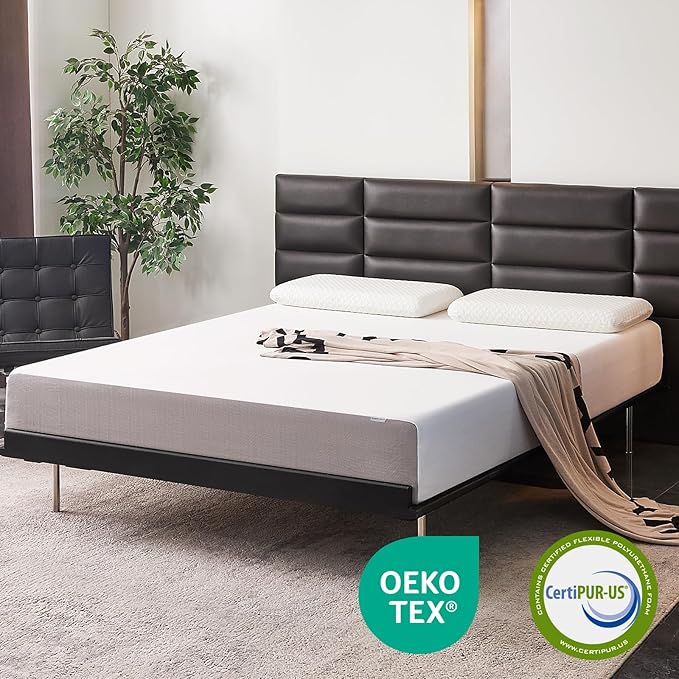 Amazon Basics Memory Foam Mattress, Medium Firm, 10 Inch, King, White/Grey