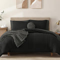 Monbix California King Size Comforter Set - 7 Pieces Bed in a Bag California King, Black Bedding Sets with Comforter, All Seasons Down Alternative Comforter Bed Set with Sheets, Pillowcases & Shams