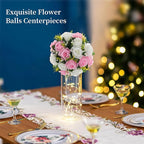 BLOSMON Flower Balls Rose Centerpieces: 10 Pcs Pink White Fake Flowers Kissing Balls Decor Artificial Wedding Floral Arrangements Silk Flower Bouquet with Base Home Party Room Table DIY Decorations