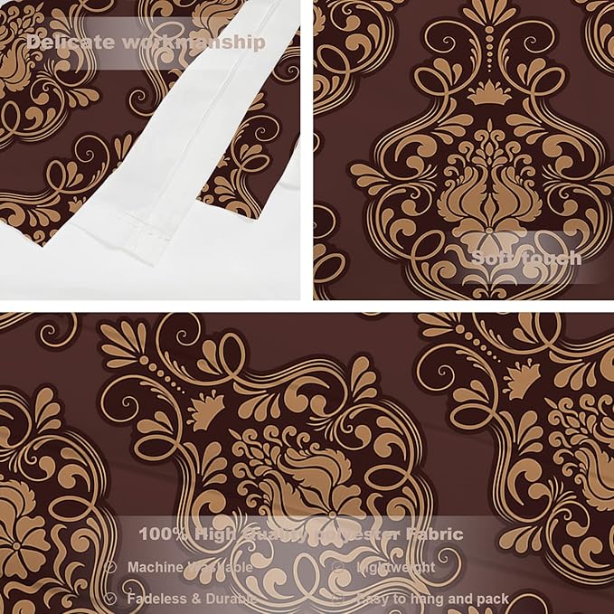 Batmerry Brown Damask Floral Tapestry,Vintage Golden Brown Damask Pattern Wall Art Hanging Decoration Polyester Fiber White Ruffled Around for Dorm Room Bedroom Living Room, 59.1x39.4 inches