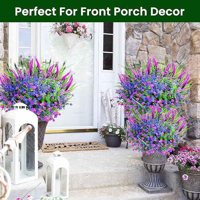 Artificial Plants Outdoor, 20PCS Artificial Flowers, UV Resistant Fake Flowers, Faux Flowers for Outdoor Planters for Front Porch Pot Decor