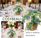 Artificial Rose Flowers 25pcs, Dusty Sea Blue Foam Fake Rose Faux Flower for Wedding Bouquets Bridal Shower Centerpieces Floral Arrangements Home Decorations Party Backdrops Table