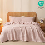 PHF 100% Cotton Waffle Weave Blanket Queen Size for Bed, Soft Lightweight & Breathable, All-Season Comfort, Luxury Aesthetic Woven Bedding for Home Decor, 90"x90", Pink/Mauve
