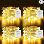 4 Pack Timer Fairy Lights Battery Operated 16.4Ft 50 LEDs Silver Copper Wire Christmas Twinkle Lights with 5 Lighting Modes for Indoor Outdoor Wedding Holiday Yard Decorations (Warm White)