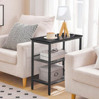 HOOBRO Black Side Table, 3-Tier Metal Side Table, Small Black Table with 2 Flat or Slant Adjustable Shelves for Small Spaces, Hallway, Living Room, Bedroom, Sturdy, Easy Assembly, Black BB23BZ01G1