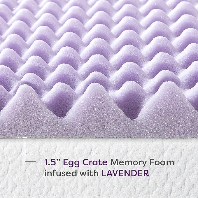 Best Price Mattress 1.5 Inch Egg Crate Memory Foam Mattress Topper with Soothing Lavender Infusion, CertiPUR-US Certified, Dorm Essentials, Twin