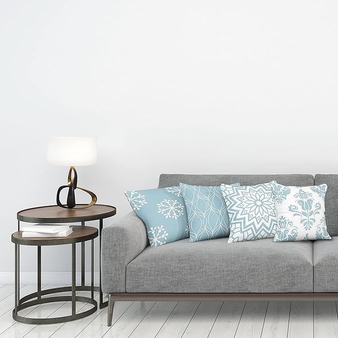 Ambesonne Retro Throw Pillow Cushion Case Pack of 4, Trellis Grid Medieval Floral Damask Mandala Flower Ornament in Modern Monochrome, Modern Accent Double-Sided Digital Printing, 20", Pale Blue Grey