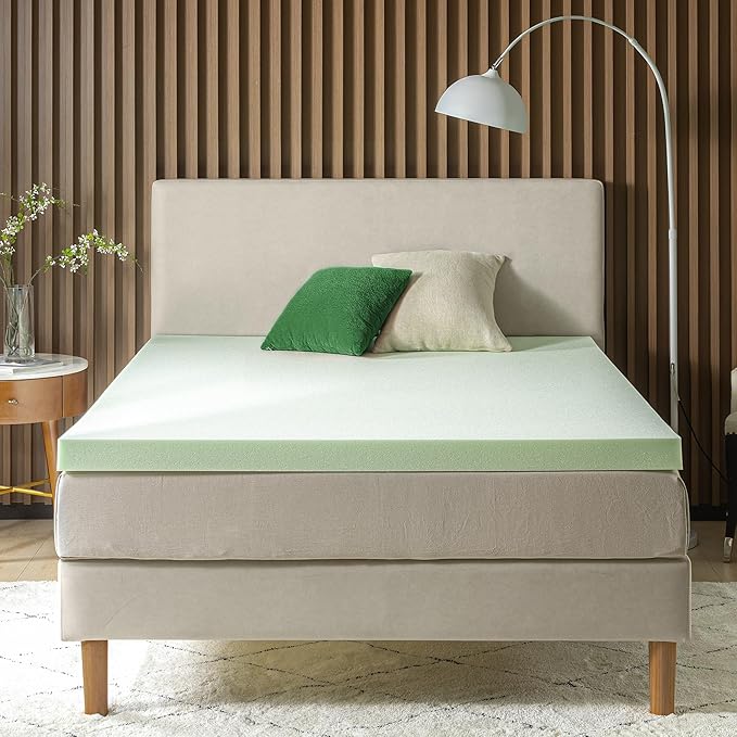 ZINUS 3 Inch Green Tea Memory Foam Mattress Topper, Smaller, More Convenient WonderBox Packaging, Pressure-Relieving Layers, CertiPUR-US Certified, Short Queen