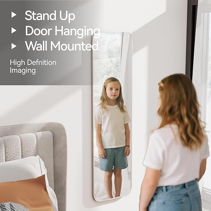 47x14 Mirror Rectangle Full Body Length Door Hanging Wall Mounted Metal Frame Dressing Make-up Mirrors for Entryway Bedroom Bathroom Living Room 47 14 inch Silver