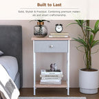 VECELO Nightstand with Drawer, Small Bedside Table with Storage and Adjustable Metal Legs, Wood End Table for Bedroom or Living Room, Perfect for Small Spaces and Modern Farmhouse Décor, Light Brown