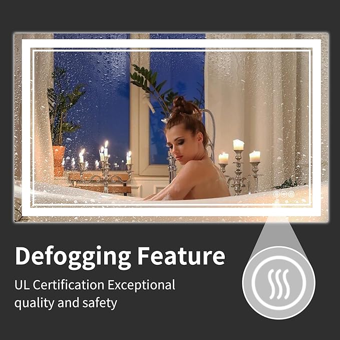 60''x36'' Lighted Mirrors for Bathroom Wall Backlit + Front Lit, Rectangular LED Bathroom Mirror Frameless with Lights Anti Fog, Dimmable, 3 Colors,Tempered Glass, Shatter-Proof (Color 1