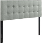 Modway Emily Tufted Button Linen Fabric Upholstered Full Headboard in Gray