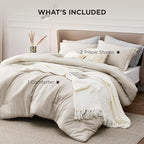 Bedsure Full Comforter Set - Beige Soft Bedding for All Seasons, Cationic Dyed Bed Set, 3 Pieces, 1 Full Size Comforter (82"x86") and 2 Pillow Shams (20"x26"+2")