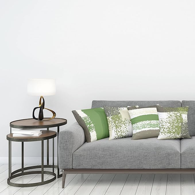 Ambesonne Grunge Throw Pillow Cushion Case Pack of 4, Abstract Design Simplistic Minimal Stripes Brushstrokes Contemporary, Modern Accent Double-Sided Digital Printing, 18", Slate Brown and Green