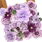 Alecono Artificial Flowers, Purple Fake Flowers Combo Box with Stems for DIY Wedding Bridal Bouquets, Cake Party Table Centerpieces Home Decor