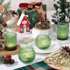 30pcs Assorted Ribbed Green Votive Candle Holders, Green Candle Holders for Wedding Centerpiece, Tea Light Candle Holder for Dinner Table Centerpiece, Home and Party Decorations