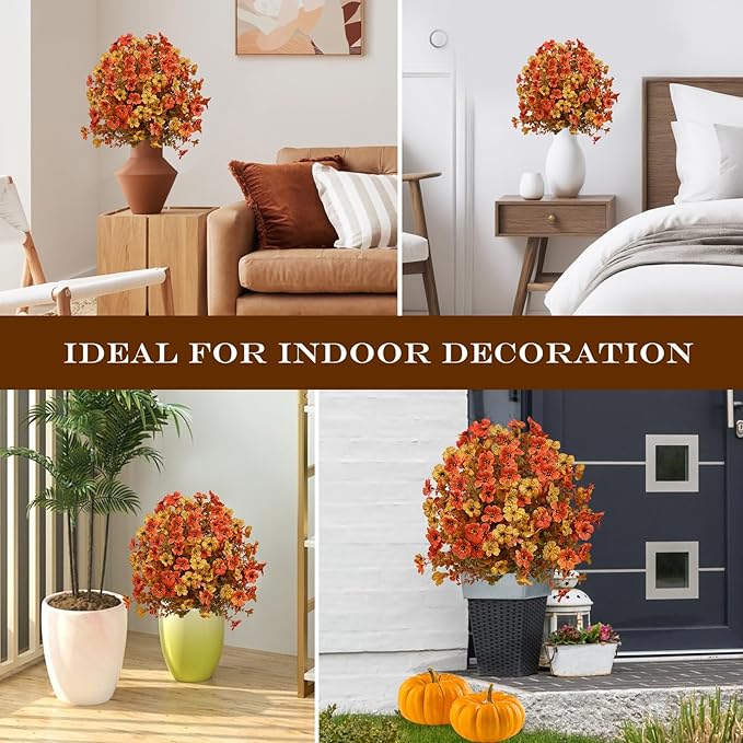 Artificial Topiary Bushes for Outdoors with Spike, Boxwood Ball Fake Shrubs UV Resistant Faux Plants for Indoor Outdoor Fall Thanksgiving Halloween Decor (Orange)