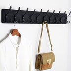 WEBI Coat Rack Wall Mount,38 9/16" Long,10 Tri Hooks for Hanging Coats,16" Hole to Hole,Coat Hooks Wall Mounted Coat Hanger,Wood Hook Rack for Clothes,Jacket,Hats,Rustic Black