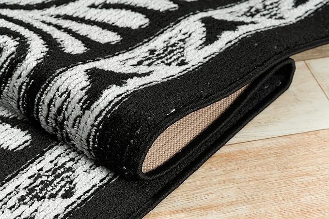 Custom Length Cut to Size Tribal Ethnic Southwestern Inspired Hallway Runner Rug, Non Slip Rubber Backed, 31 inch Wide X Customized Length, Mayan Black, 31 inch X 8 feet