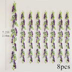 Wisteria Artificial Flowers Garland, 8Pcs Total 57.6ft Silk Faux Wisteria Vine Kit, Hanging Flower Plant for House Outdoor Garden Ceremony Outside Wedding Arch Floral Decor (8, Purple)