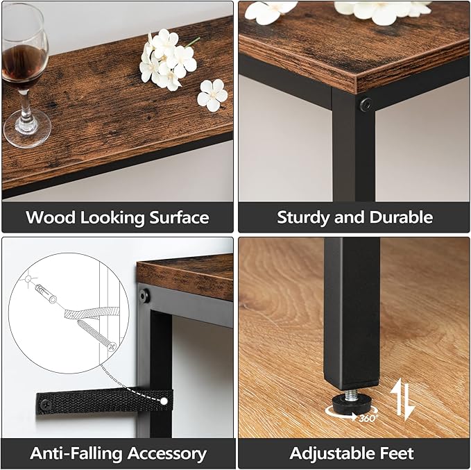63" Console Table with Power Outlet, Narrow Sofa Industrial Entryway Behind Couch Table with USB Ports for Entryway, Hallway, Foyer, Living Room, Bedroom, Rustic Brown CTHR16E01Z