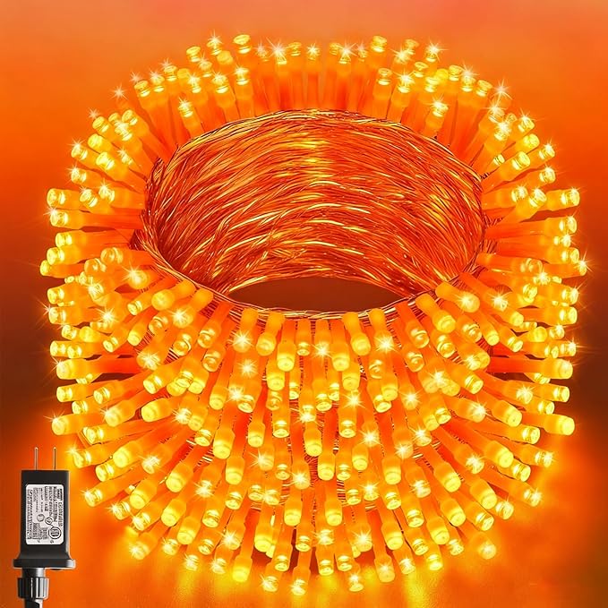 66Ft 200LED Orange Christmas Lights Plug in,Connectable Christmas Tree Lights,8 Modes String Lights Indoor Outdoor for Halloween Tree Party Bedroom Garden Decor (Clear Wire)