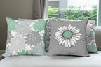 Ambesonne Floral Throw Pillow Cushion Case Pack of 4, Flower Petals Modern Color Palette Chamomile Peony Dahlia and Sunflower Print, Modern Accent Double-Sided Digital Printing, 24", Sea Green Grey