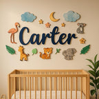 Custom Nursery Name Sign with Themed Decor Kit | Personalized Wooden Wall Art for Baby, Kids Room | Space, Jungle, Circus, Under The Sea, Woodland, Rainbow (50", Jungle/Safari)