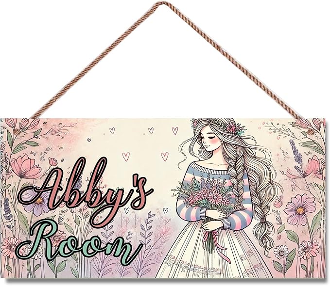 Personalized Name Door Sign Beautiful Girl Décor Wall Art Sign, Custom Name Wooden Signs Hanging Décor For Kids Room