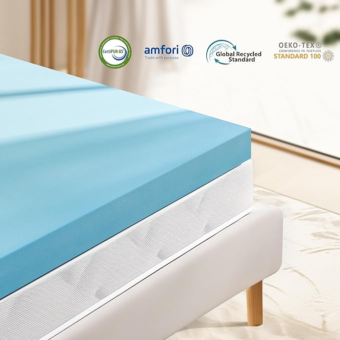 3 Inch Twin XL Memory Foam Mattress Topper Size for College and Dorm, Cooling Gel Infused, Mattress Pad for Pressure Relief, School Essentials, 39x80 Inches, Blue