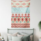 Lunarable Aztec Tapestry Twin Size, Culture Inspirations Ornamental Indigenous Chevron, Wall Hanging Bedspread Bed Cover Wall Decor, Twin Size, Turquoise Beige