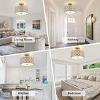 DLLT Flush Mount Ceiling Light: Modern 3-Light Semi Flush Mount Light Fixture - Drum Kitchen Lighting Fixture for Dining Room - Gold Bedroom Ceiling Lamp with Double Shade