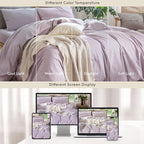MooMee Bedding Duvet Cover Set 100% Washed Cotton Linen Like Textured Breathable Durable Soft Comfy (Heathered Light Purple, Twin 68"x90")