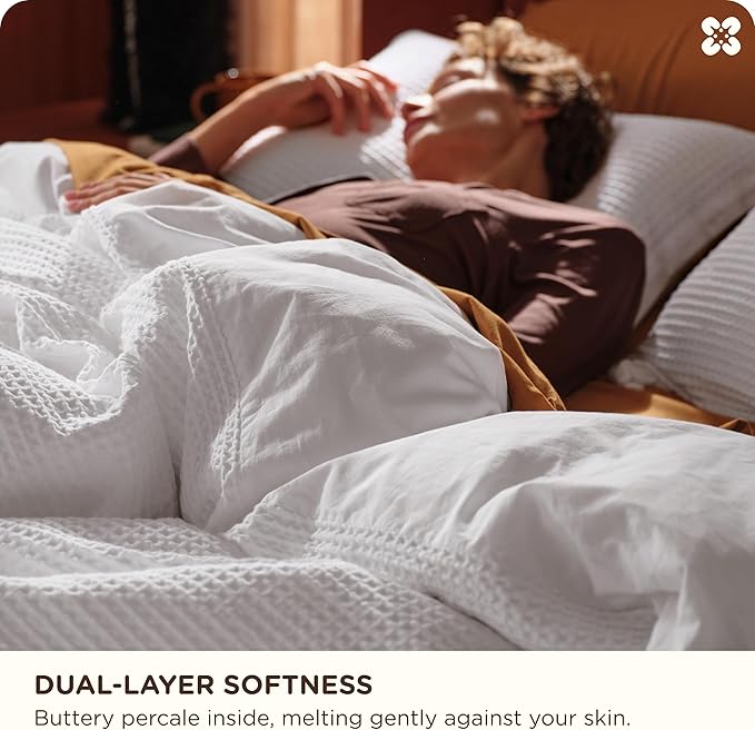 Bedsure Cotton Duvet Cover Set - 100% Cotton Waffle Weave Bright White Duvet Cover Oversized King Size, GentleSoft™ and Breathable Bedding Set for All Season, 3 Pieces, 120"x98"