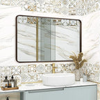ANDY STAR Bronze Bathroom Mirror, 30x48 Inch Oil Rubbed Bronze Mirror Rounded Rectangle Tube Metal Frame 1’’ Deep, Wall-Mounted Horizontal/Vertical