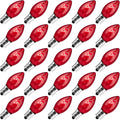 25 Pack Replacement C7 Light Bulbs for E12 Base Christmas String Lights, Classic Christmas Bulbs for Holiday Party Indoor Outdoor Garden Backyard Cafe Xmas Decoration, Red