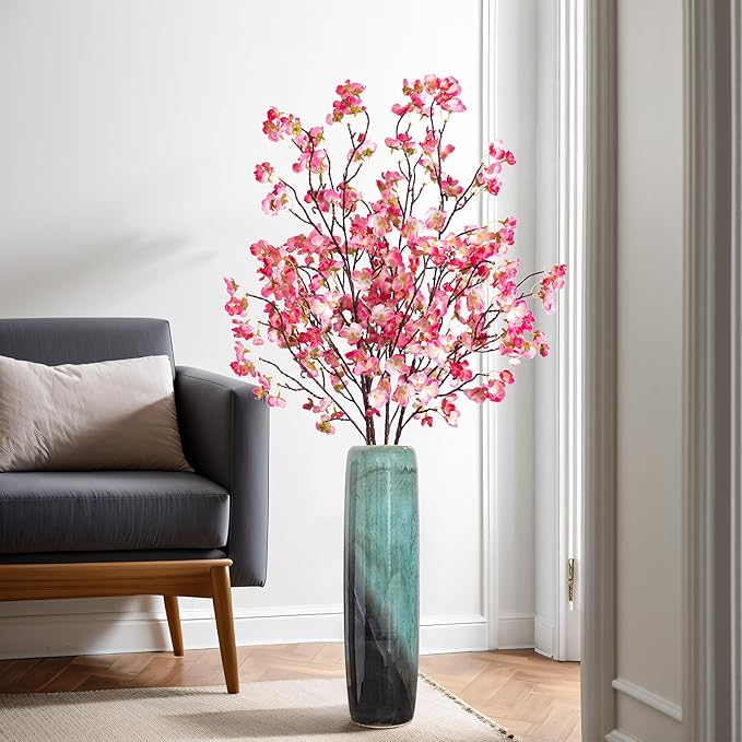 4 Pcs Artificial Cherry Blossom Flower Branches, Bulk Silk Faux Flowers Real Touch Bouquet for Home Wedding Party Centerpieces Spring Summer Decor, Vase Not Included(Deep Pink)